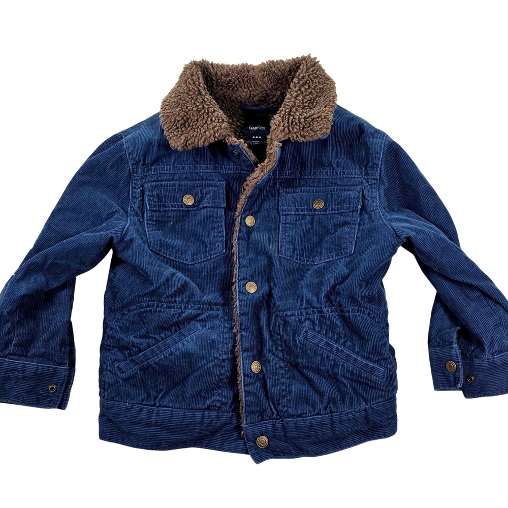 GapKids Corduroy Sherpa Lined Trucker‎ Jacket Navy Blue Brown Kids Size XS
